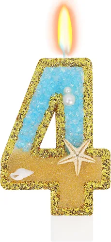 Vista 32 de Vela número 1 de estrella de mar de playa para decoración de pastel Plata