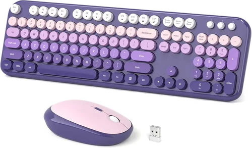 Vista 10 de Dilter Combo de teclado y mouse inalámbricos, teclado retro con teclas redondas, ergonómico de tamaño completo, ideal para PC con Windows, hogar
