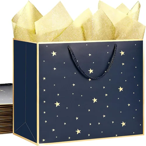 Vista 20 de SHIPKEY Paquete de 10 bolsas de regalo verde aguamarina con papel de seda bolsa de regalo de dama de honor de 8 x 4 x 11 pulgadas, bolsa de papel