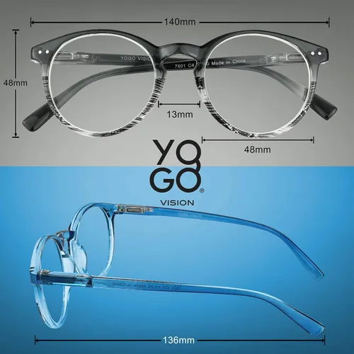 Vista 3 de Yogo Vision Reading Glasses for Women Men Blue Light Blocking Reading Glasses Round Readers