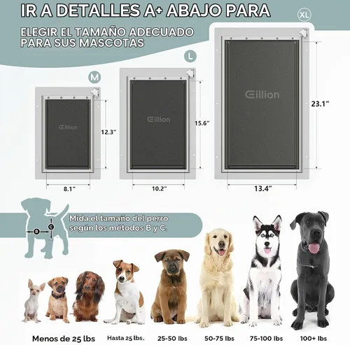 Vista 6 de Puerta grande para perro para puerta exterior, puerta de perro para puerta, puerta de perro con marco de aluminio, 3 solapas, panel de cierre