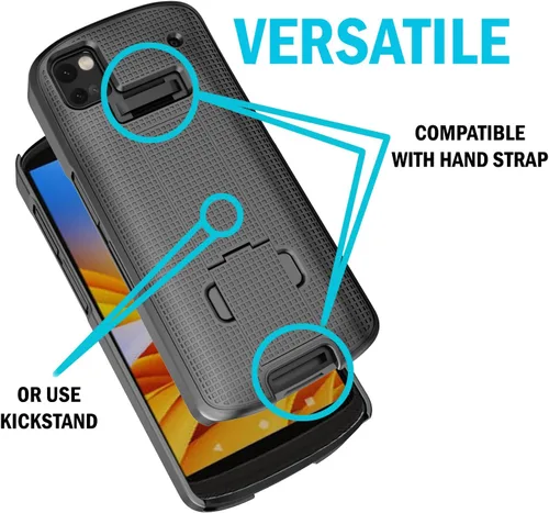 Vista 3 de Estuche + Correa De Mano + Clip De Cinturón Combo Para Zebra TC53 TC58 Teléfono - Negro Carcasa rígida con soporte y soporte giratorio, delgado