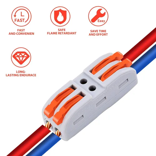 Vista 4 de Nineleaf Conectores de cable, conectores de cable eléctrico rápido de empuje, 32A 600 voltios, empalmes en línea de 2/3 circuitos, 28 a 12 awg, 2