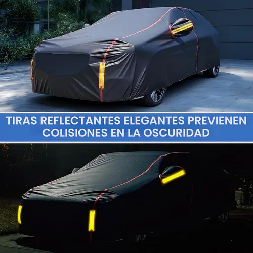 Vista 3 de Funda impermeable para automóvil para todo tipo de clima, 6 capas exteriores completas con cremallera de algodón, bolsillo de espejo. Funda de Negro
