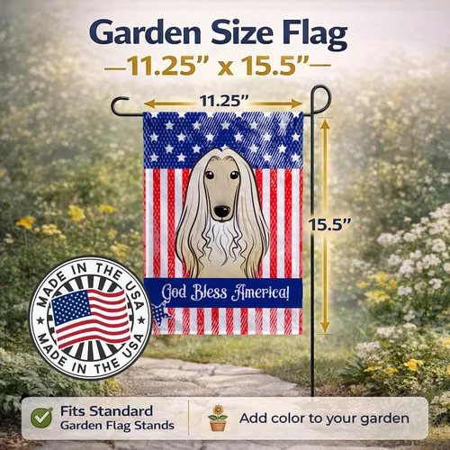 Vista 3 de Caroline's Treasures BB2174GF Bandera de Estados Unidos y Sabueso Afgano Bandera de Jardín Bandera de Buzón Bandera Decorativa para Patio Exterior