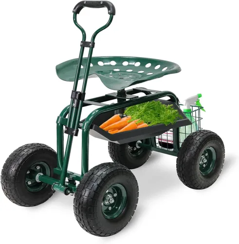 Vista 9 de BESTHLS Rodillero y asiento de jardín, taburete plegable resistente con almohadilla gruesa, bolsa de herramientas, capacidad de 330 libras, soporte