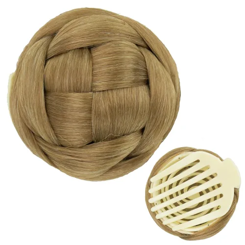 Vista 14 de IMISSU Trenzado Chignon Dancer Hair Donut Hairpieces Scrunchie Claw Hair Moño Updo para bodas y fiestas (M3 rubio ceniza)