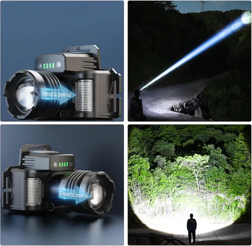Vista 8 de Lixada Faro LED para correr, múltiples modos con sensor de movimiento, 800-1000 lm IPX4 impermeable, faro USB recargable con zoom, lámpara de cabeza
