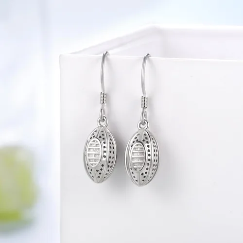 Vista 5 de Aretes de fútbol para mujer, de plata de ley 925, aretes de rugby, aretes colgantes de fútbol, joyería de rugby para jugadores de rugby, regalos