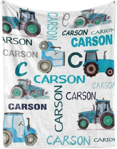 Vista 18 de Manta personalizada de tractores, nombre personalizado con diseño de camiones de tractor agrícola, manta de cama de franela de felpa suave