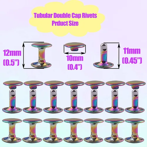Vista 2 de Remaches tubulares de doble tapa de oro rosa, botón de metal redondo de 0.394 pulgadas (0.394 in), remaches rápidos para bolsos, bolsos, zapatos