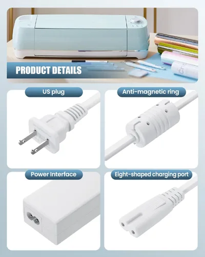 Vista 2 de Cable de alimentación de repuesto de 18 V para máquina de corte Cricut Maker y Cricut Explore Air 2, mini Cake Explore One Create Cricut Maker