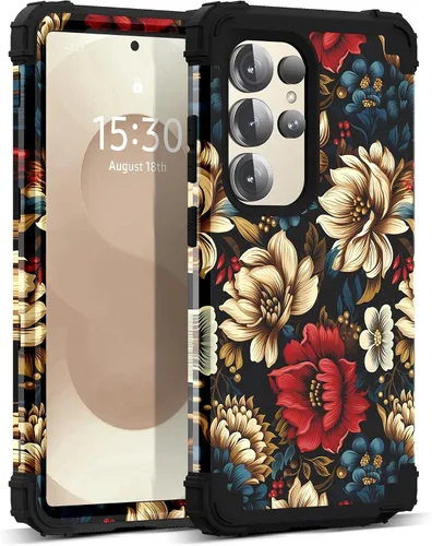 Vista 25 de Funda para Galaxy A14 5G Case, Patrón Floral 3 en 1 Protección Resistente de Servicio Pesado a Prueba de Golpes Parachoques de Goma de Silicona