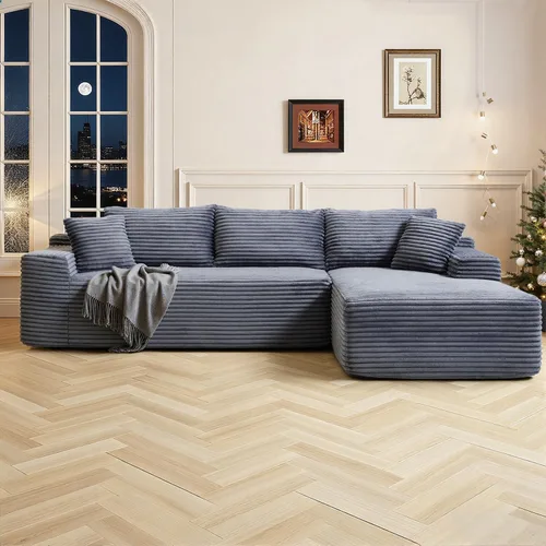 Vista 45 de Cloud Sofá modular moderno de 108 pulgadas con asiento profundo, sofás de pana sin hueso con diván en forma de L para sala de estar, no requiere