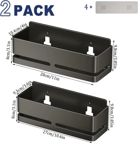 Vista 2 de Organizador de ducha, paquete de 2 estantes de ducha, estante de almacenamiento de baño resistente, organizador de baño de gran capacidad, sin