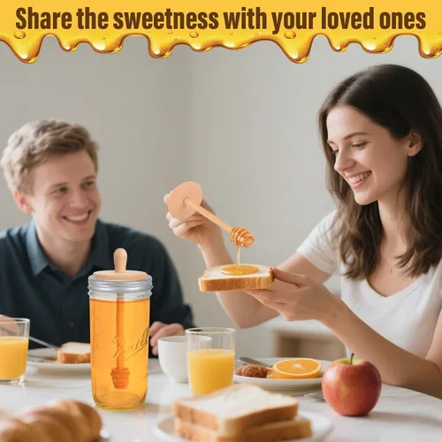 Vista 6 de Sun3drucker Wooden Mason Jar Honey Dippers (1X 32OZ Wide Mouth)