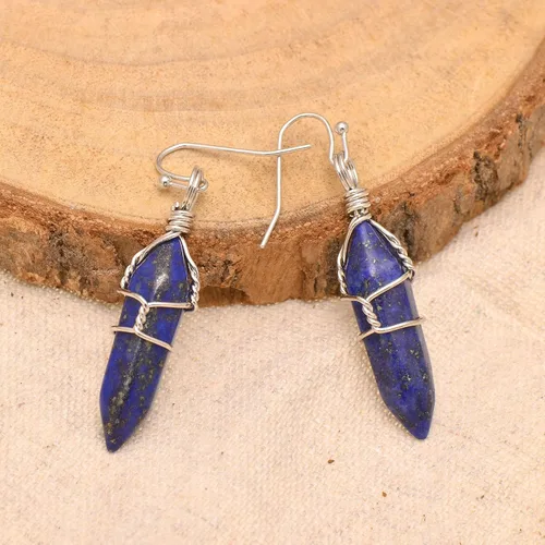 Vista 50 de Pendientes de cristal de punta envuelta en alambre de piedra pulida para mujer Reiki Energy Healing