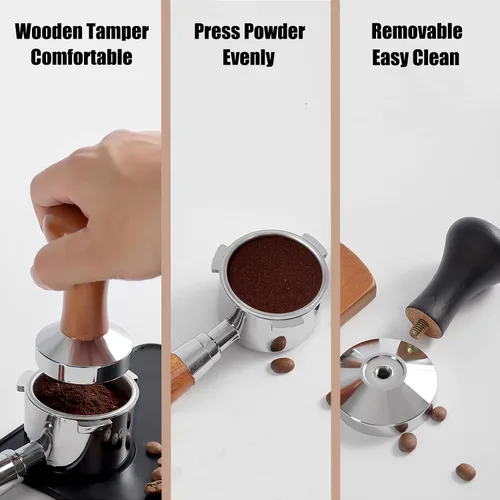 Vista 4 de Kit de accesorios para distribuidor de manipulación de espresso, estación de tampón de filtro de café de madera con cepillo de café, distribuidor