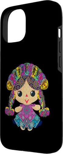 Vista 2 de iPhone 15 muñeca mexicana, maria, mazahua arte huichol, lele, caso
