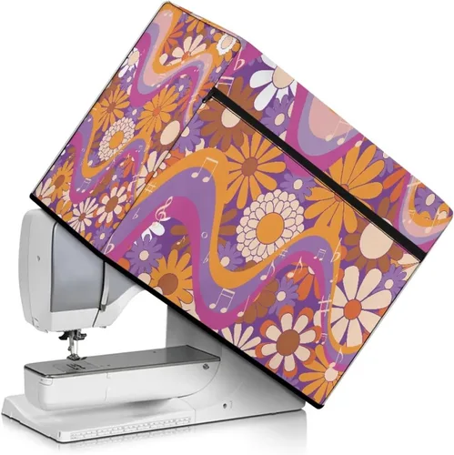 Vista 2 de Funda para máquina de coser de flores hippie grande, cubierta antipolvo, protección de fácil limpieza para máquina de coser, resistente a las Flor