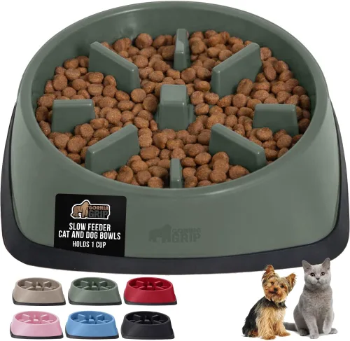 Vista 29 de GORILLA GRIP® Cuencos patentados de alimentación lenta sin BPA, juguete interactivo para perros y gatos, enriquecimiento de entrenamiento Beige