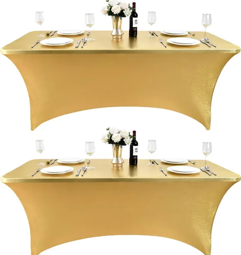 Vista 56 de Paquete de 2 Cubiertas de Mesa de Spandex de 4 pies para Mesas Plegables Rectangulares - Manteles Elásticos Ajustados Resistentes a las Arrugas
