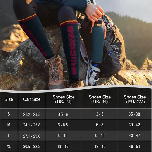 Vista 6 de Rahhint Calcetines de esquí de lana merino paquete de 2 calcetines térmicos de compresión hasta la rodilla para mujer hombre para esquí snowboard