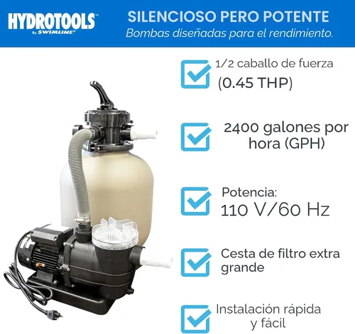 Vista 4 de SWIMLINE HYDROTOOLS Sistema completo de filtro de arena, tanque de 14 pulgadas, para piscinas sobre el suelo y enterradas de hasta 10,500 galones