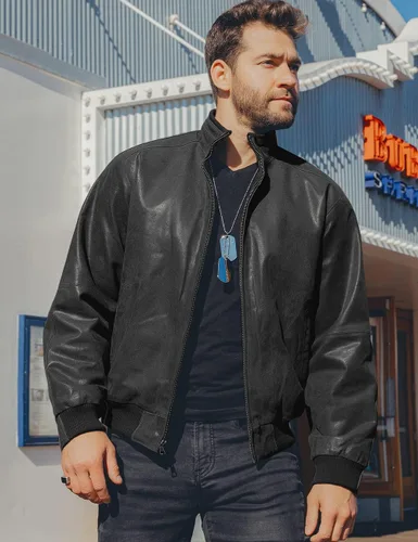 Vista 3 de FLAVOR Chaqueta casual bomber de cuero real para hombre