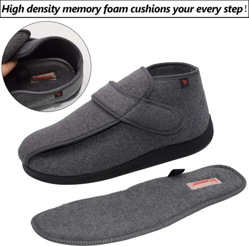 Vista 2 de W&LESVAGO Men's Memory Foam Diabetic Shoes, Comfy Warm Plush Fleece House Shoes High-top Wide Width Adjustable Closures Boots for Elderly Arthritis