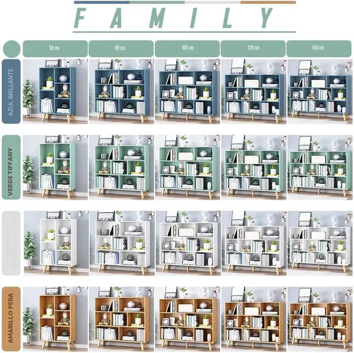 Vista 9 de IOTXY - Estantería de madera con espacios abiertos, 3 niveles, con patas, 5 cubos, color azul brillante Nordic Minimalist Style, MDF