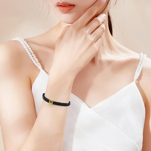 Vista 8 de VIBILIA Initial Bracelets for Women Men Teen Boys Girls Woven Rope Braided Letter Bracelet Gold 26 Alphabet Handmade Adjustable Black String
