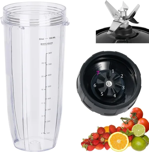 Vista 9 de [Nuevo modelo] Cuchilla macho de repuesto de 7 aletas y vaso de licuadora de 24 onzas compatible con Nutri Ninja Blender