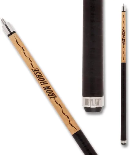 Vista 2 de OUTLAW OLBK01 Specialty Pool Cue - Arce teñido natural con púas y diseño de caballo de hierro