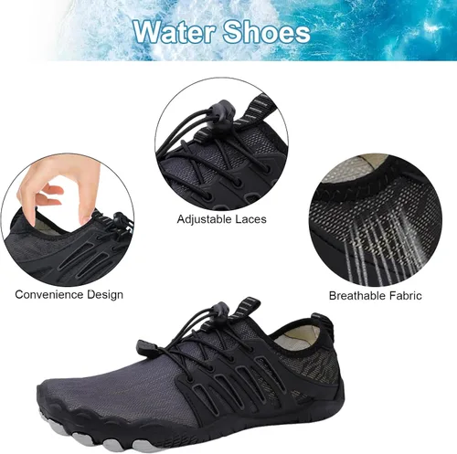 Vista 4 de Snugeasy Zapatos acuáticos para mujeres y hombres, de secado rápido, zapatos acuáticos sin cordones, para senderismo, natación, parques acuáticos