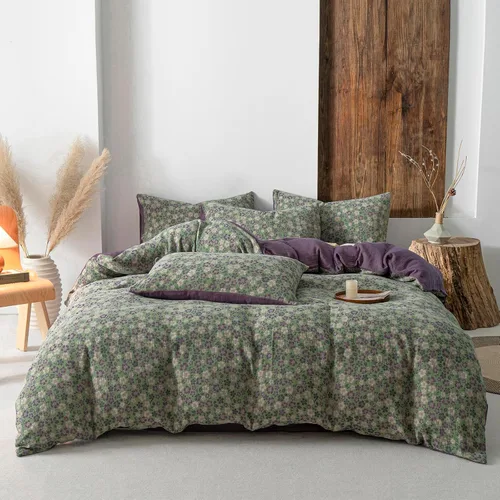 Vista 19 de EAVD Elegante funda de edredón floral pequeña, tamaño individual, suave, 100% algodón, con estampado floral pequeño, con 2 fundas de almohada