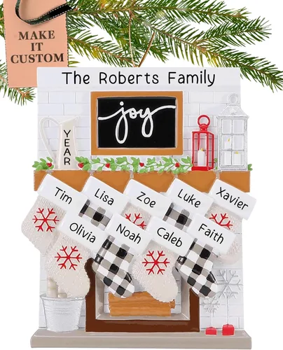 Vista 17 de Adorno personalizado para familia grande de 10 personas 2025 Personalización gratuita en 24 horas Adornos navideños de chimenea grabados
