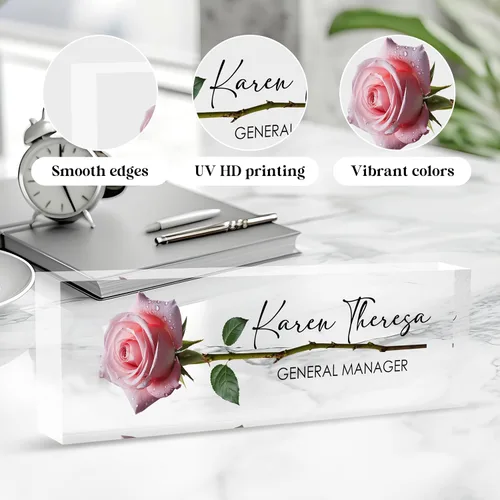 Vista 3 de Placa de identificación de oficina personalizada, regalos personalizados para mujeres y empleados, accesorio de escritorio de oficina (rosa A)