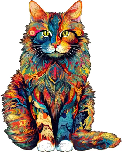 Vista 7 de Jigfoxy Rompecabezas de madera para adultos, rompecabezas de madera de gato DragonLi para adultos, rompecabezas de madera con forma de animal único