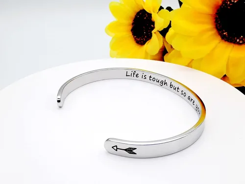 Vista 233 de Pulseras inspiradoras para mujer, joyería de acero inoxidable, con refranes, pulsera motivacional con mensaje oculto, pulseras grabadas para mejor