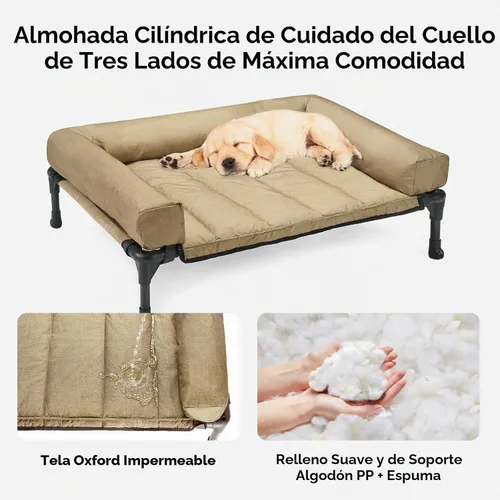Vista 3 de Veehoo Cama Elevada Refrescante para Perro Añade Cojín Bolster Extraíble Impermeable Alfombrilla, Cuna Elevada para Mascotas con Malla Teslin
