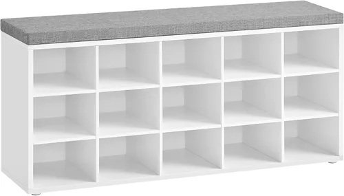 Vista 21 de VASAGLE - Colección CUSTOS - Banco para zapatos, banco de almacenamiento con asiento acolchado, banco de entrada con 9 compartimentos