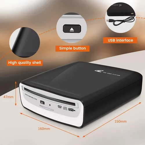 Vista 6 de Reproductor de CD universal externo para coche, reproductor de CD USB externo para automóvil Android Navegación-Plug and Play