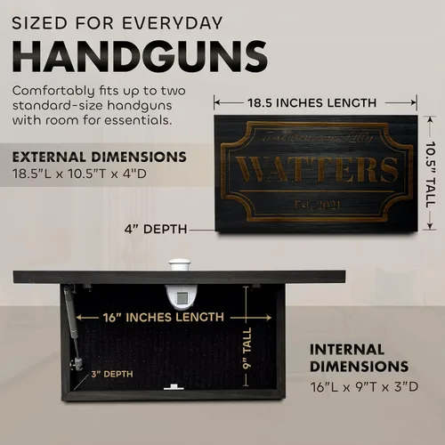Vista 7 de Bellewood Designs Caja de Almacenamiento Oculta Personalizable para Armas en Pared - Caja de Seguridad Oculta para Armas con Nombre Familiar y Fecha