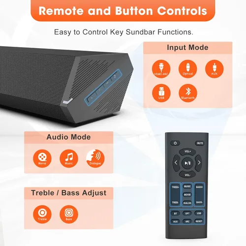 Vista 5 de Barras de Sonido Bestisan para TV, Barra de Sonido Pequeña de 16'/50W para TV, Barra de Sonido con Profundidades de Sonido Mejoradas/DSP/Bass+/3EQ