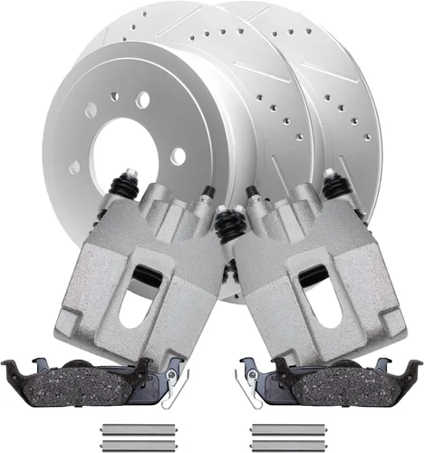 Vista 32 de Detroit Axle - Kit de freno delantero para Hyundai Nexo 2019-2024, rotores de freno perforados y ranurados, pastillas de freno de cerámica