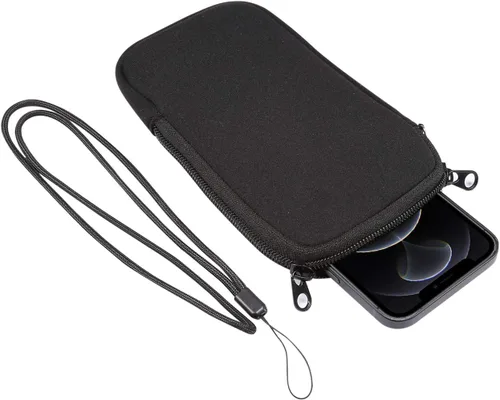 Vista 6 de Funda de neopreno de tamaño pequeño para teléfono celular, con cremallera y correa para el cuello para iPhone 17, 16, 16e, 15 14 Pro, iPhone 13 12