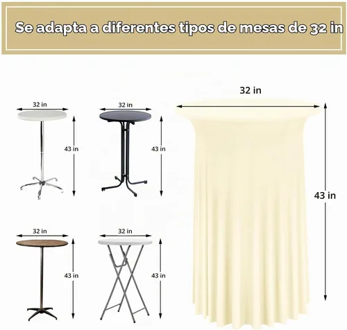 Vista 2 de 4 paquetes de falda redonda beige para mesa de cóctel de 32 x 43