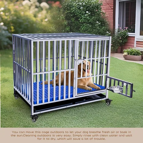 Vista 3 de Jaula para perros de 48, 49, 50 pulgadas, plegable, de acero inoxidable, resistente, jaula de metal para perros, para perros grandes, medianos