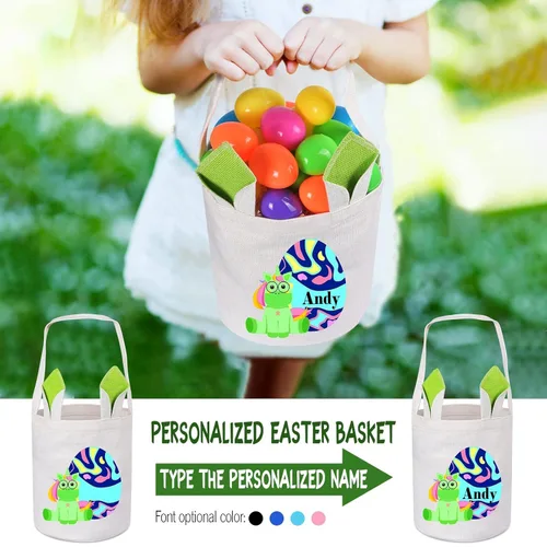 Vista 3 de Jocidea Personalized Easter Basket, Easter Bunny Basket for Kids - Blue Unicorn with Easter Egg